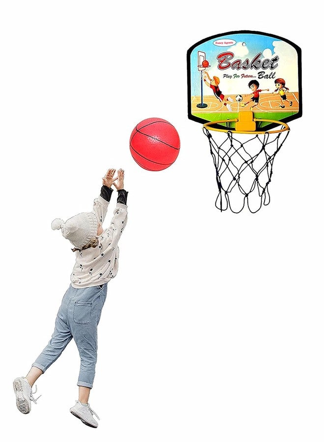 Fancy Agents Basket Ball for Kids | Kids Sports Basketball Toys for Indoor and Outdoor Games | Basketball Portable Set with Hanging Board, Ball, Ring Net Gift for Kids on Birthday and Return Gifts - Image 1